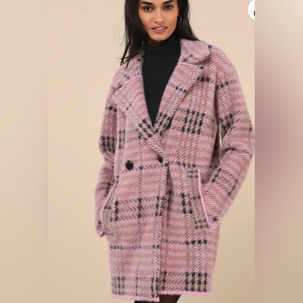 NVLT NWT Blush and Black Checkered Coatigan